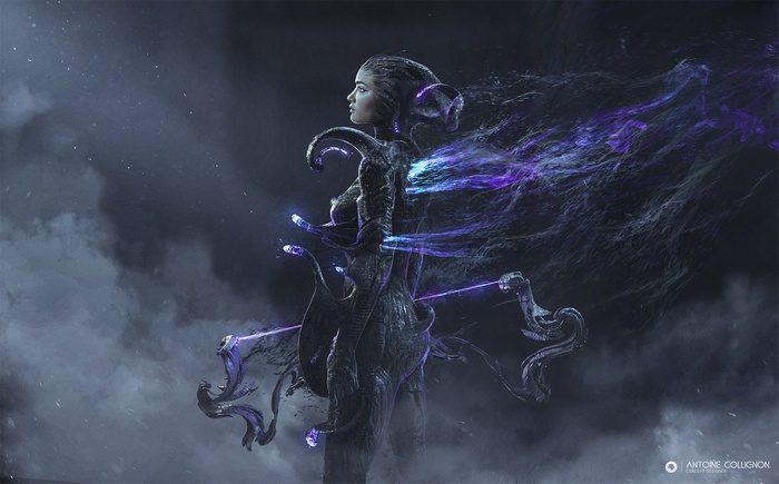 Futuristic Hunter with Bow and Arrows