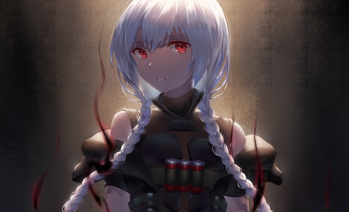 Anime girl with white hair and red eyes