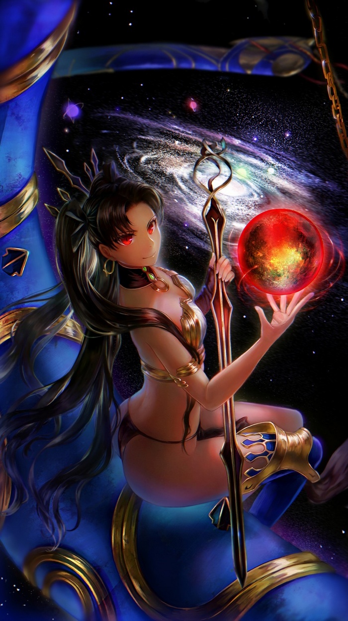 Ishtar from Fate/Grand Order holding a red orb