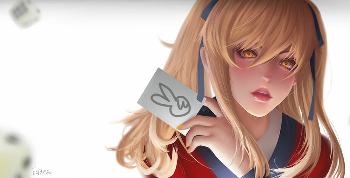 Mary Saotome from Kakegurui holding a card