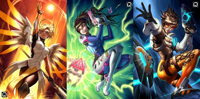 Mercy, D.Va, and Tracer from Overwatch