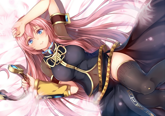 Megurine Luka from Vocaloid lying on a bed