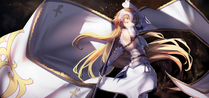 Jeanne d'Arc from Fate/Grand Order holding a flag