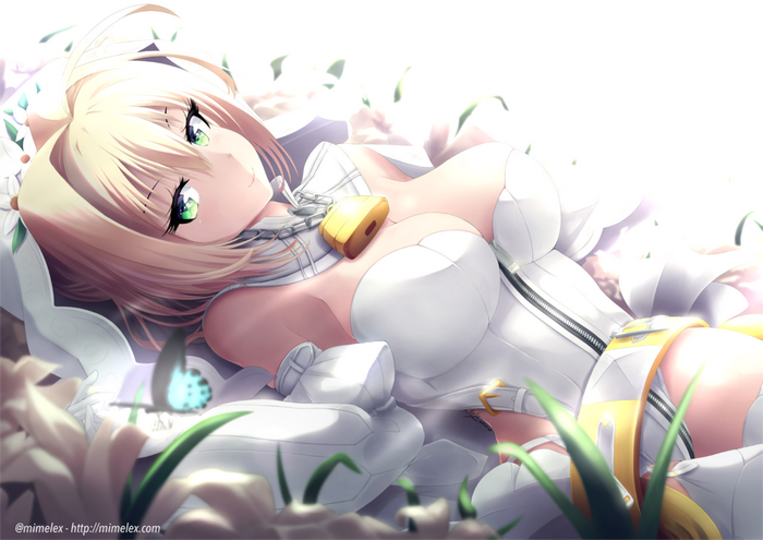 Saber Bride from Fate/Grand Order lying down