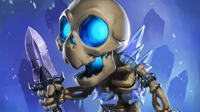 Skeleton with blue eyes and ice shards from Hearthstone