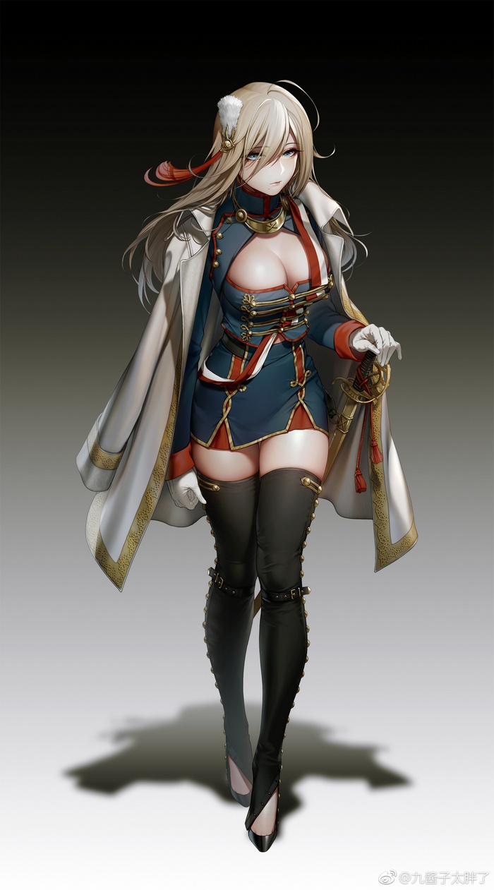 Woman in military uniform with sword