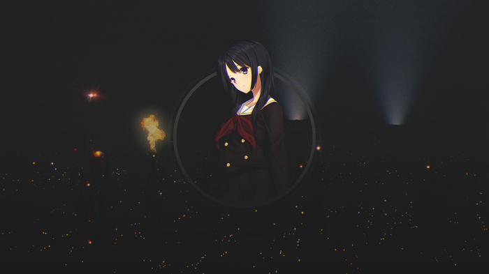Anime girl in school uniform at night