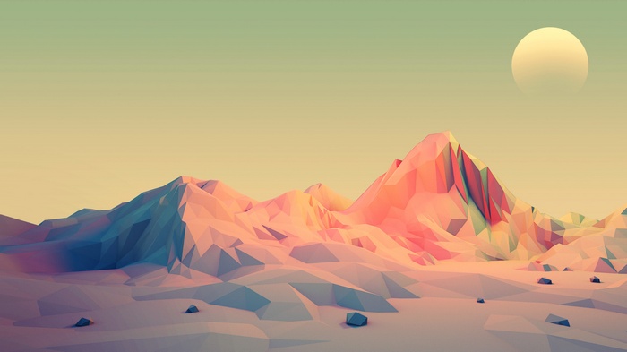 Low poly mountains with sun by Mark Kirkpatrick