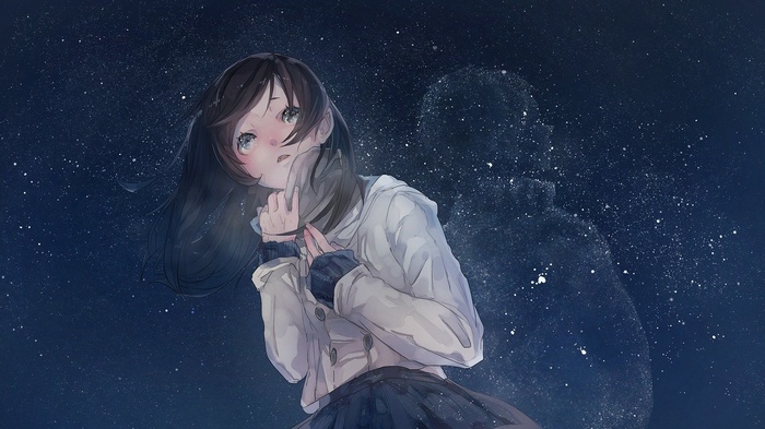 Anime girl with starry background and ghostly figure
