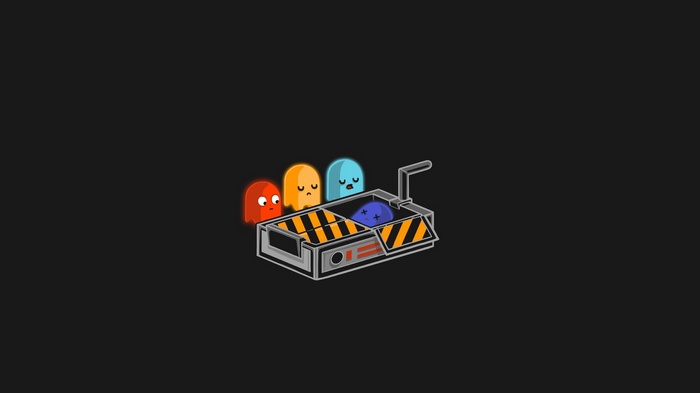 Pac-Man ghosts in a Ghostbusters trap