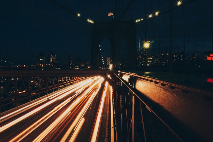 Brooklyn Bridge at Night with Light Trails