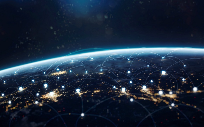 Digital network connecting cities on Earth from space