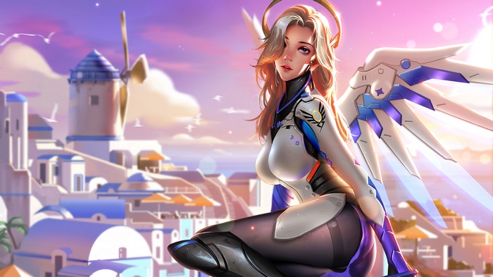 Mercy from Overwatch in a Greek-inspired setting