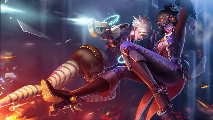 Tracer and Widowmaker from Overwatch in action