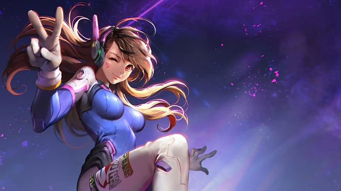D.Va from Overwatch making a peace sign