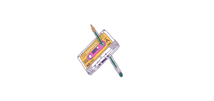 Vintage audio cassette with a pen