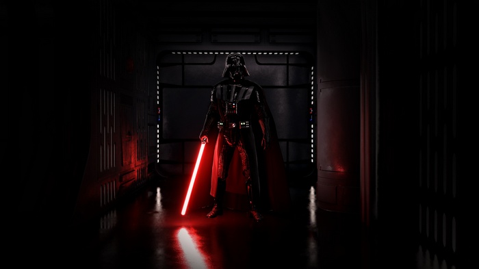 Darth Vader with red lightsaber in Star Wars