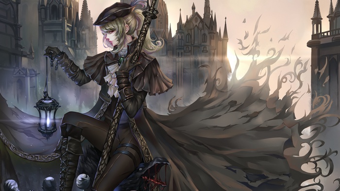 Lady Maria from Bloodborne holding a lantern