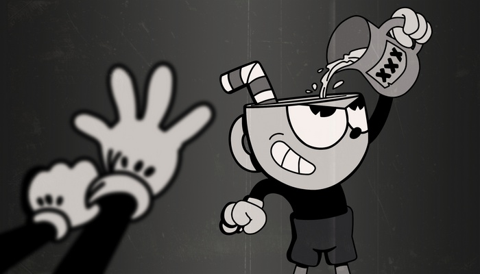 Cuphead from Cuphead pouring liquid into his head
