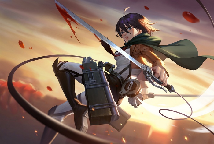Mikasa Ackerman from Shingeki no Kyojin with sword