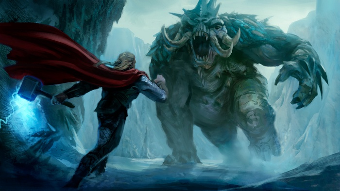 Thor fighting a Frost Giant