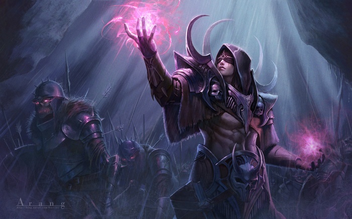 Necromancer casting magic with skeletal warriors