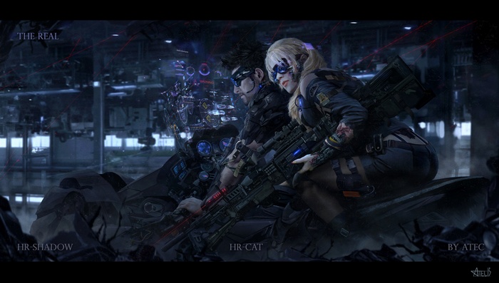 HR-Shadow and HR-Cat on a futuristic motorcycle