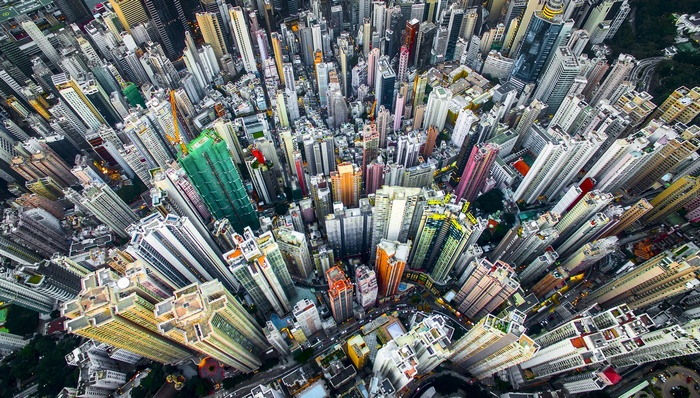 Aerial view of a dense cityscape in China
