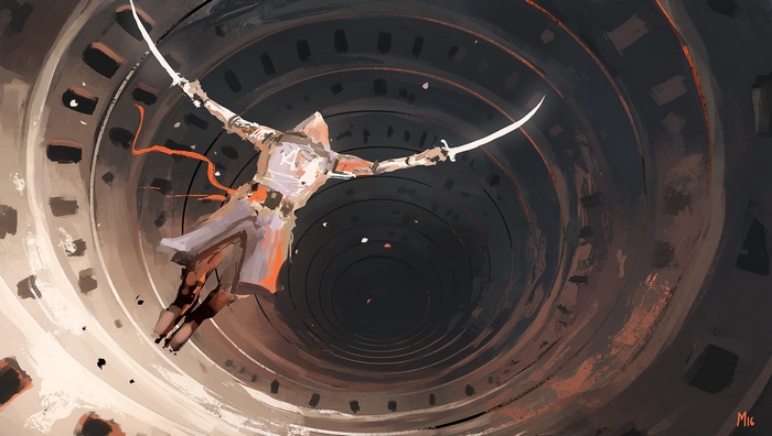 Dominik Mayer's artwork of a freefalling figure