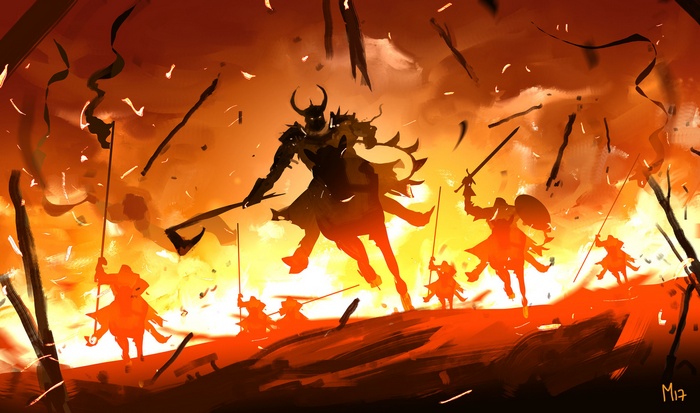 Dominik Mayer's Digital Art of a Fiery Battle