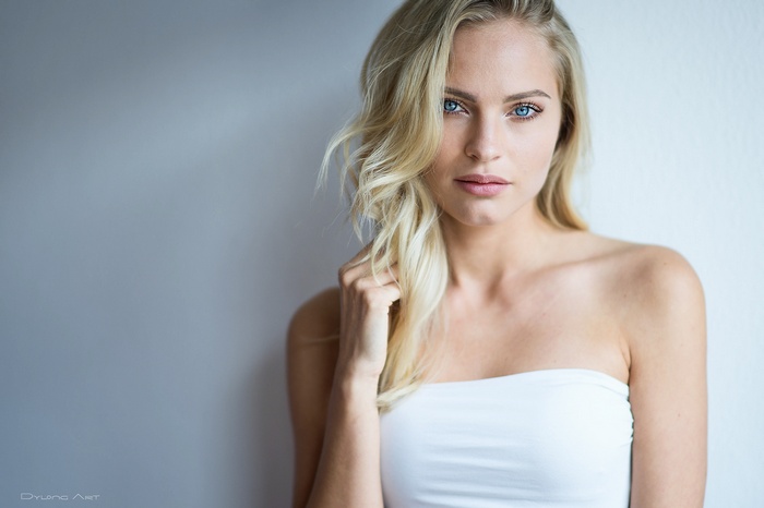 Portrait of a blonde woman with blue eyes