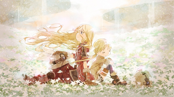 Lyza and Riko from Made in Abyss sitting in flowers