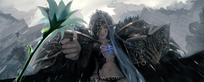 Elf warrior holding a flower from Dungeon and Fighter