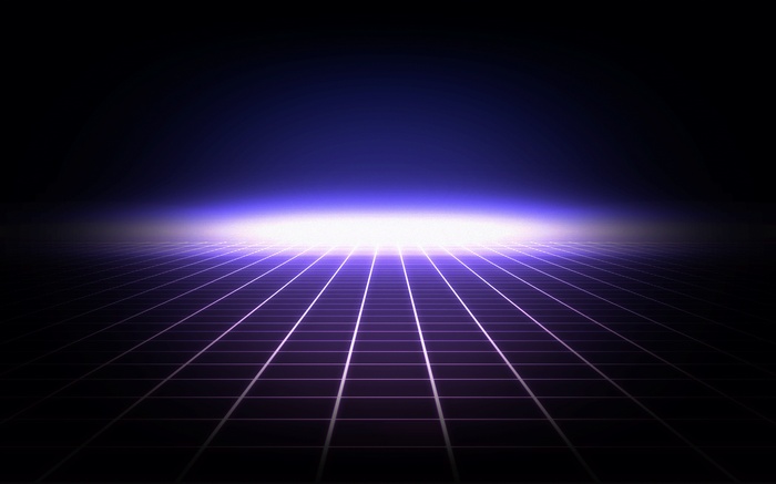 Digital grid receding into bright light