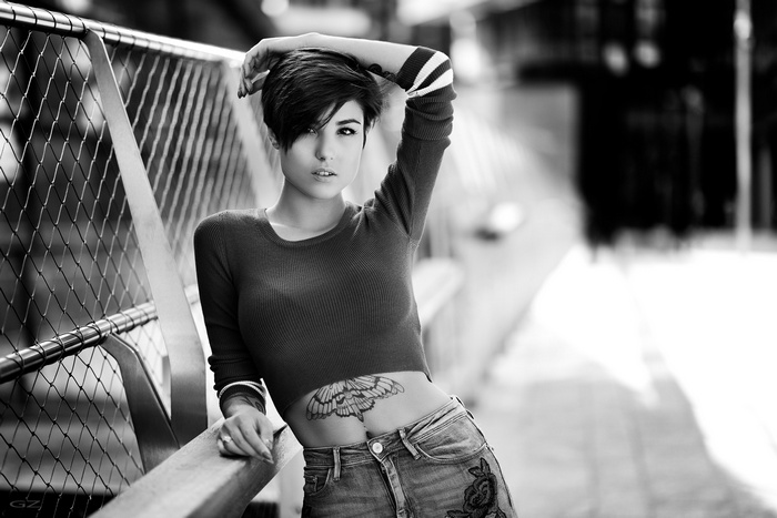 Giorgia Soleri with tattoos in urban setting