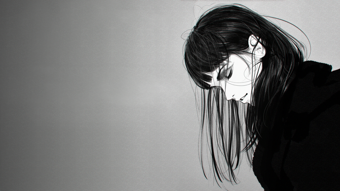 Monochrome artwork of a girl by Ilya Kuvshinov