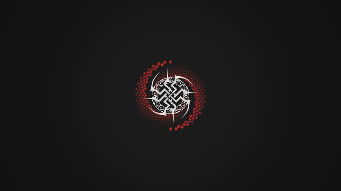 Abstract tribal symbol with red dots