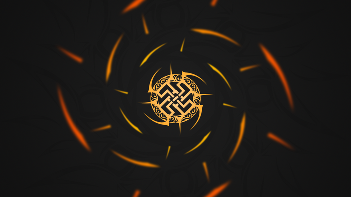 Tribal sun symbol with abstract orange and yellow streaks