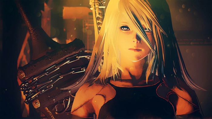 A2 from Nier: Automata with a large weapon