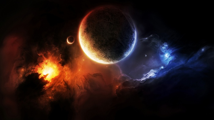 Digital art of planets and nebulae in space