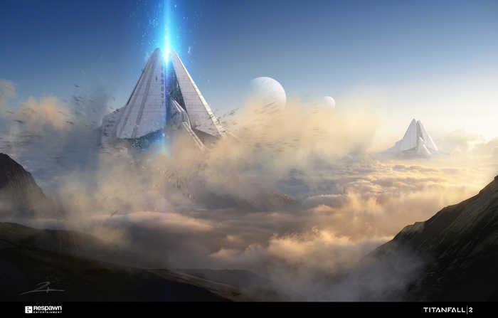 Titanfall 2 concept art with futuristic structures