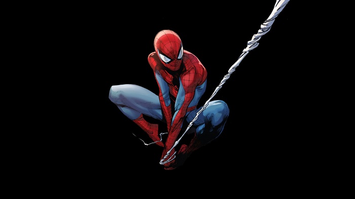 Spider-Man from Marvel Comics swinging on a web