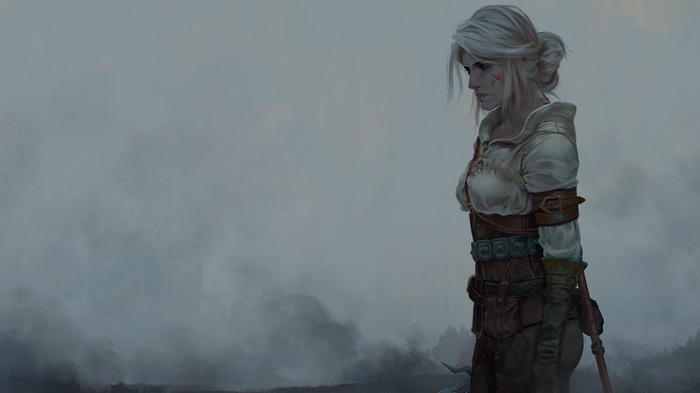 Ciri from The Witcher in a misty landscape