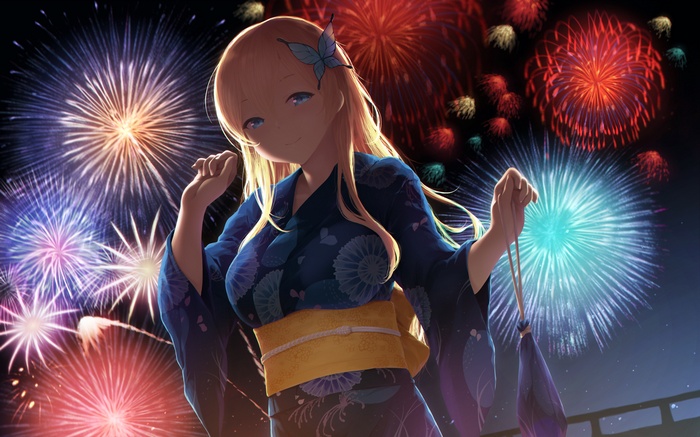 Kashiwazaki Sena from Boku wa Tomodachi ga Sukunai with Fireworks