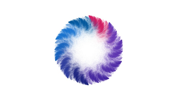 Abstract fractal swirl with blue, purple, and pink colors