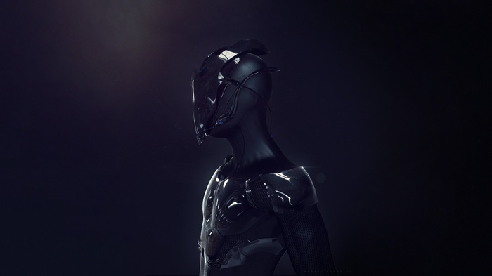 Futuristic soldier in dark armor