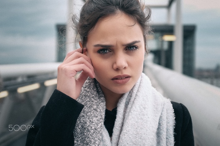 portrait, face, scarf, Márcio Miranda, coats, women, depth of field, women outdoors, black coat, Barbara