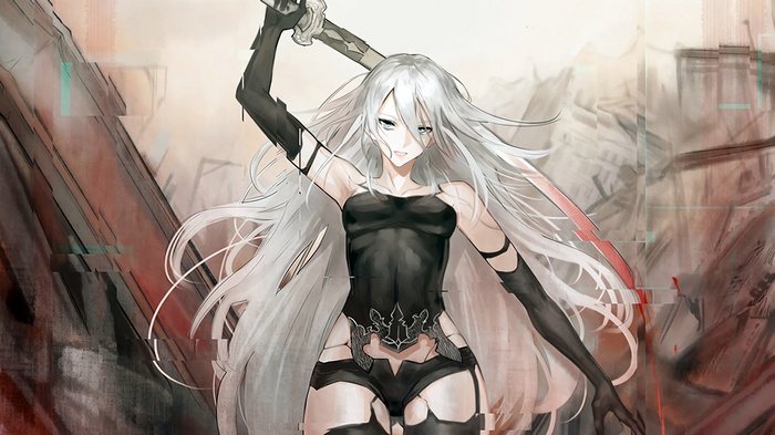 A2 from NieR: Automata with a sword
