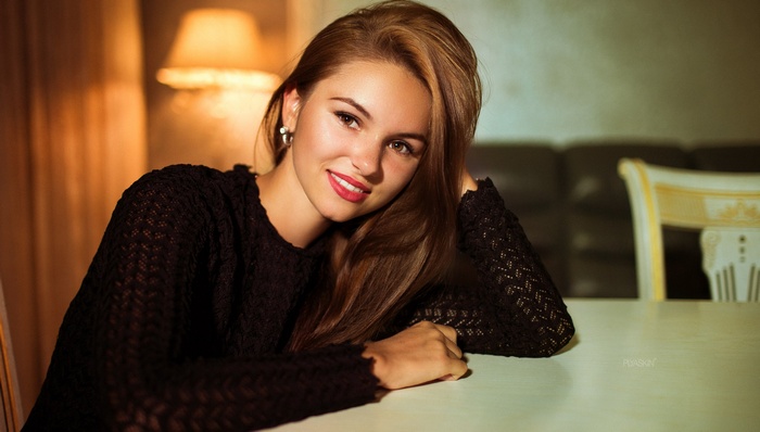 Valeriya Mironets in a black sweater, portrait by Vitaly Plyaskin
