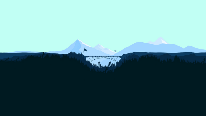 Minimalist landscape with bridge and mountains